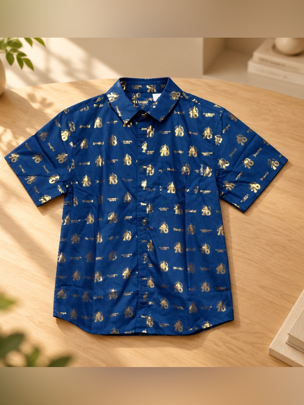 Disneyland 70th Anniversary Woven Button Down Shirt Celebrate Happy Size L NEW!